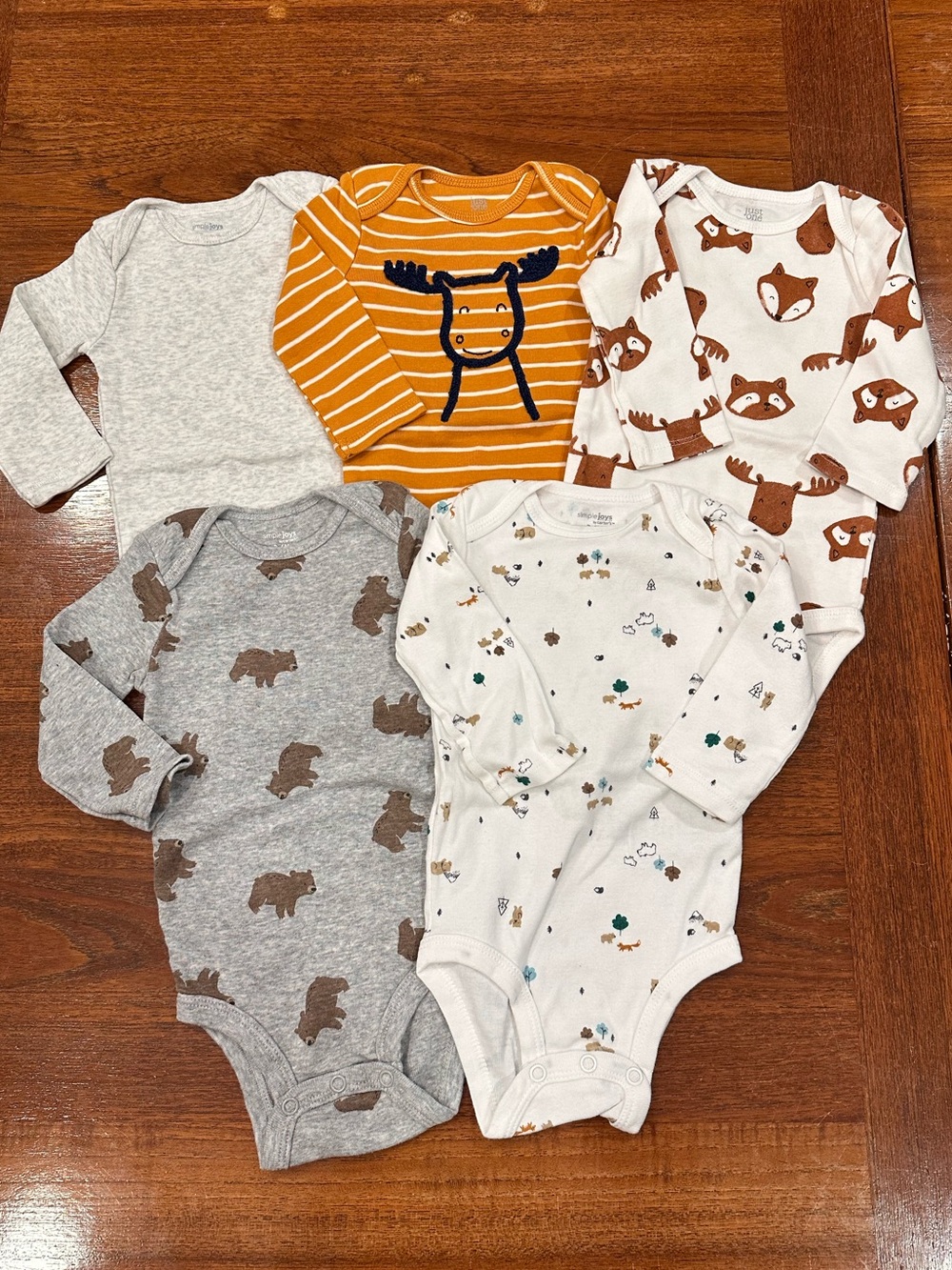 NWOT/EUC Long-Sleeve One-Piece Bodysuits, Set of 5, 3-6 Months